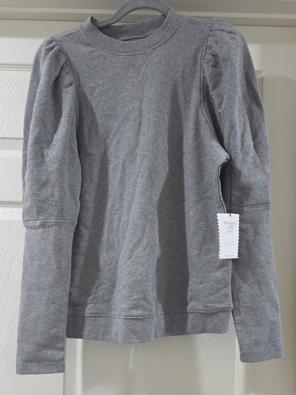 Stella & Dot Gray Puff-Sleeve Crewneck Sweatshirt